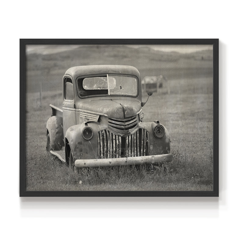 Vieux camion de ferme - impression encadrée - réarmable, H 11 po x l 14 po, Noir, noir, noir, noir