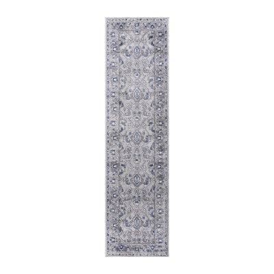 Loom & 2X8 Area Rug, Grey/Blue, Non-Shedding, Stain , For Living Room, Bedroom, Dining Robust Construction Home Style