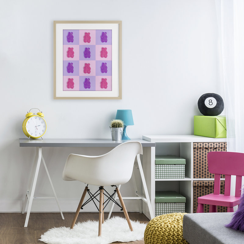 «Pink & Lilac Candy Bears», reproduction sous verre encadrée, conception par Lish Creative, 16 x 13