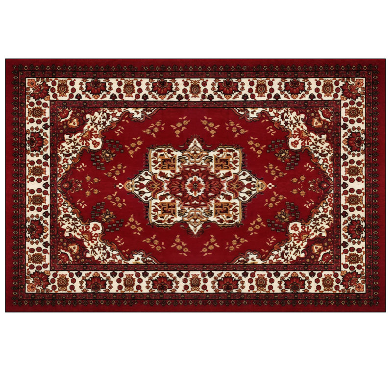 Bohemian Persian-Inspired Floral Area Rug with Non-Slip Rubber Backing, Washable Tufted Polypropylene Indoor Rug, 47x70 inch