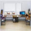 Bureau en L, bureau d'ordinateur en coin réversible avec prise de courant et lumière DEL, bureau de jeu avec tablette de rangement et support pour écran, brun rustique