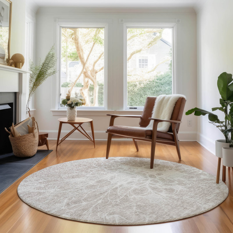 Tapis taupe lavable à la machine Premium, Rond 8 pi