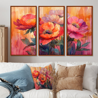 Radiance au coucher du soleil, pivoines, fleurs I - ensemble de 3 pivoines