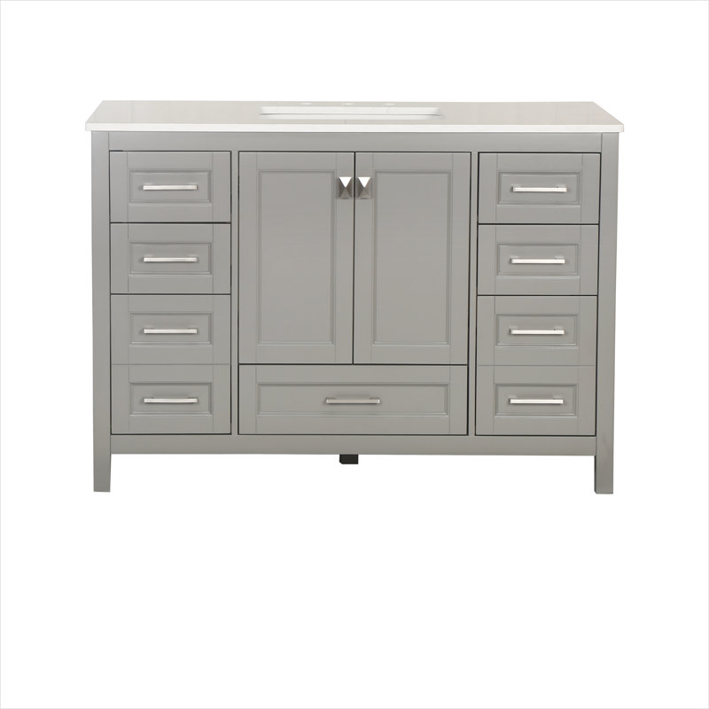 48"Single Bathroom Vanity with Engineered Stone Top, Gray