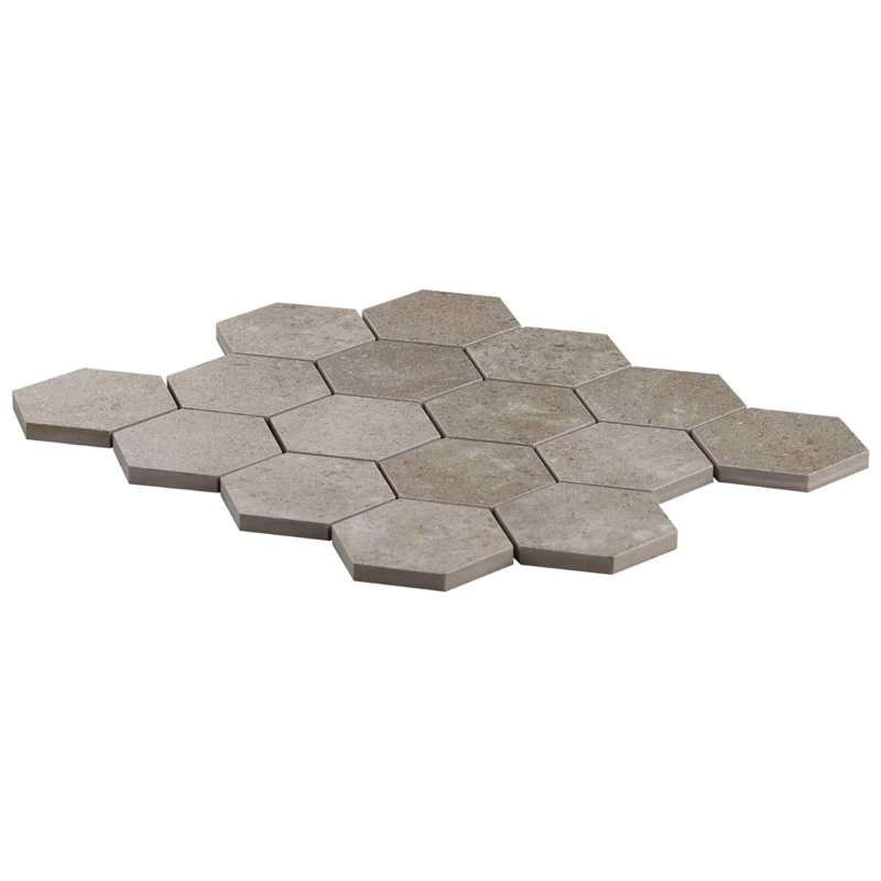 New Rock Fumo Gray 3" Hex Matte Porcelain Mosiac, Tortora Beige