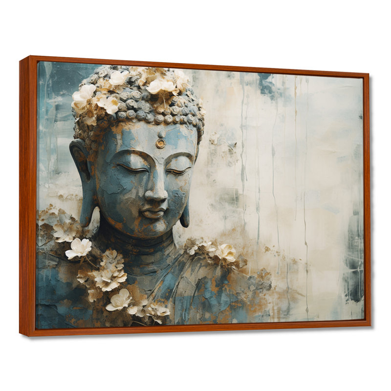Statue de bouddhisme religieux - art mural bouddhisme, H 12 po x l 20 po x P 1 po, Cadre flottant brun