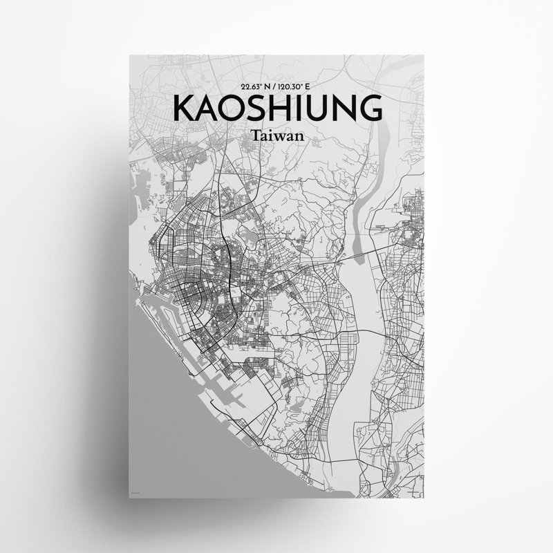 Kaoshiung City Map in Tones 1 Piece Wall Art, 36cm H x 24cm W x 0.05cm D