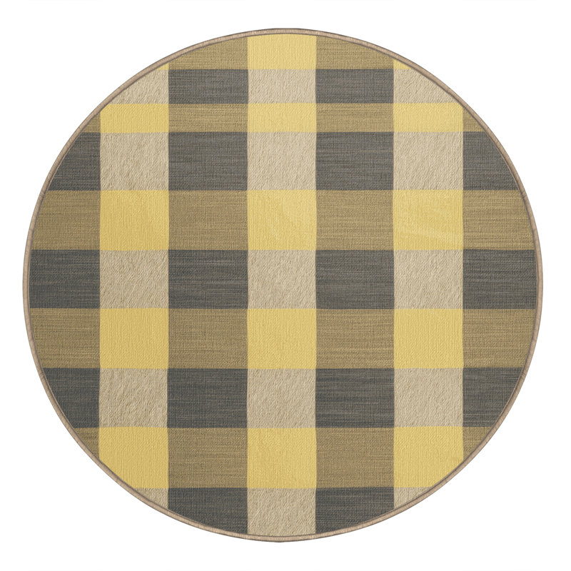 Machine Washable Checkered Brown Area Rug, Round 8'
