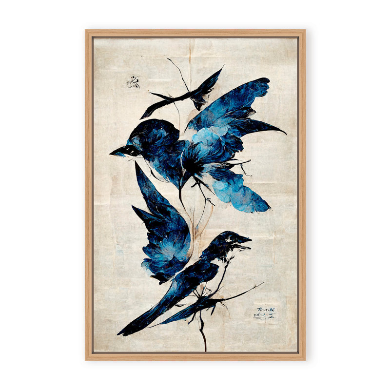 Nature Inspired Blue Birds, 30" H x 24" W x 1.125" D, Framed Matted Print, White