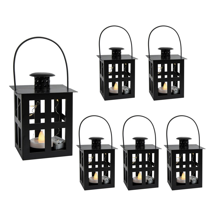 Lantern 6pcs Modern Farmhous Candle Lanterns Decorative with LED & String, Black
