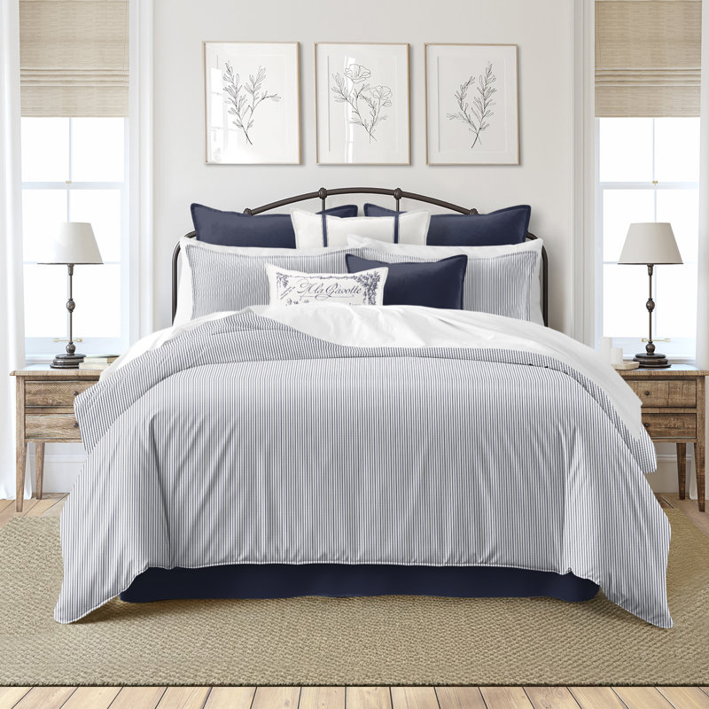 Jaxon Stripe Cotton Reversible Coverlet Set, Indigo, Cal.King Coverlet/Bedspread + 2 King Shams