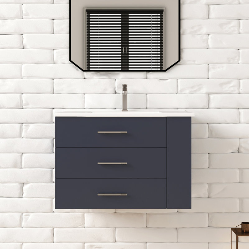 Ensemble de meuble-lavabo mural simple 30 po avec comptoir en céramique bleu marine Aurilla Aurilla, Bleu marine