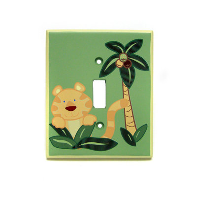 Nojo Jungle Babies Green, Yellow, Brown Switch Plate Cover With Tiger, Palm Tree