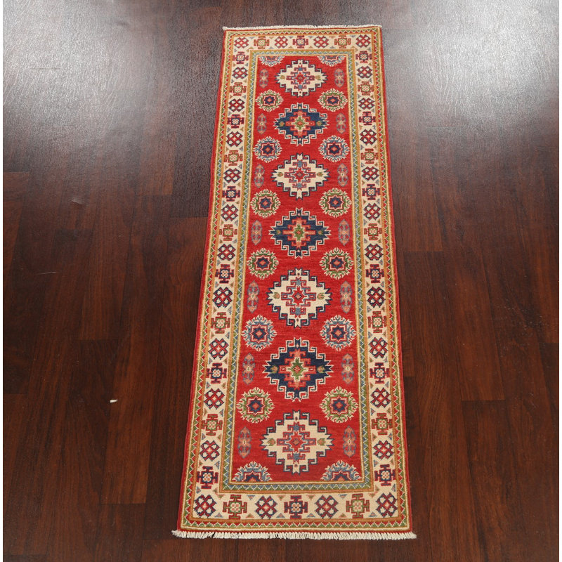 Tapis de couloir unique en laine noué à la main nouvel âge 2 pi x 6 pi rouge / beige