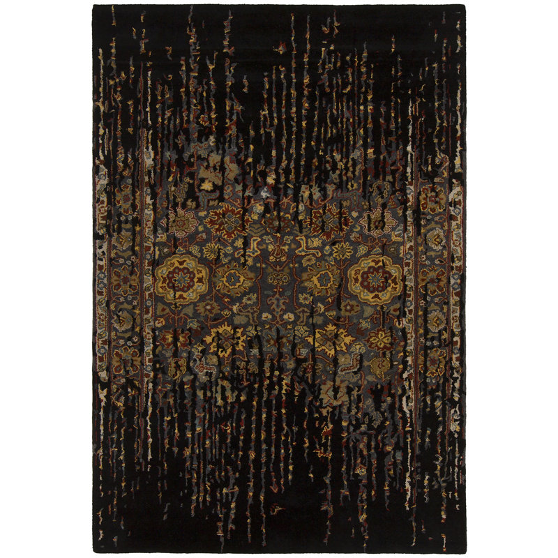 Tapis moderne / contemporain touffeté à la main Spring en noir / or / bourgogne, Rectangle 5 pi x 7 pi 6 po