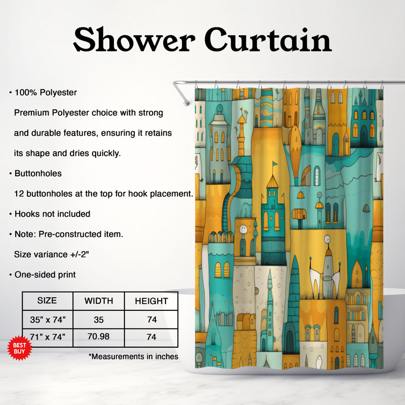 Jazzy City - Rideau de douche Premium, H 74 po x l 71 po