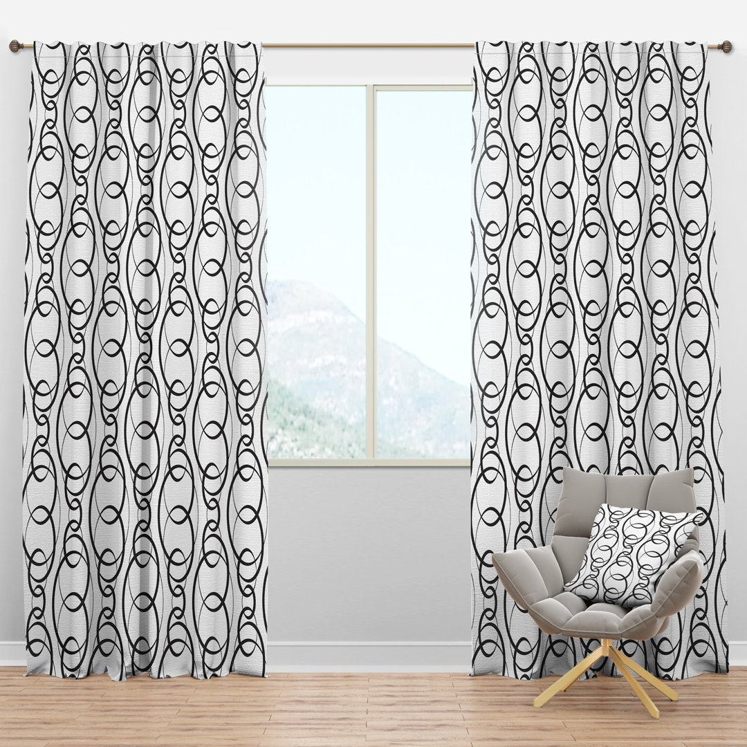 Retro Geometrical Abstract Minimal Pattern VI - Mid-Century Velvet Curtain - 1 panel Design Art Size per 