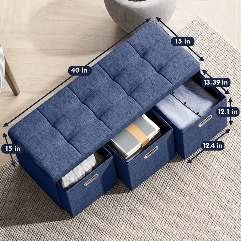 Kidder Upholstered Ottoman, Navy Linen Blend