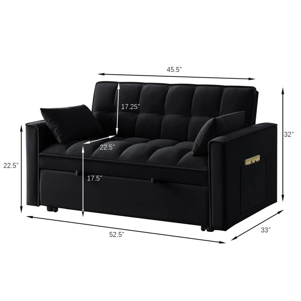 Ebern Designs 4 In 1 Loveseat Sofa Bed With Armrest Storage, Adjustable ...