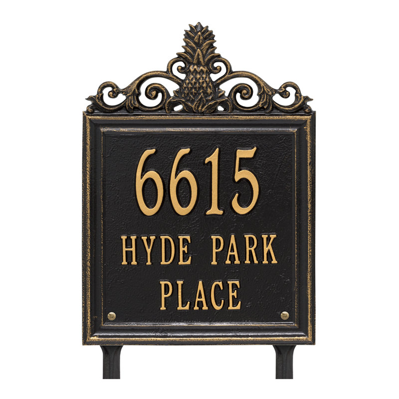 Plaque d'adresse sur 3 lignes Lanai Pineapple, Noir / or, Oui