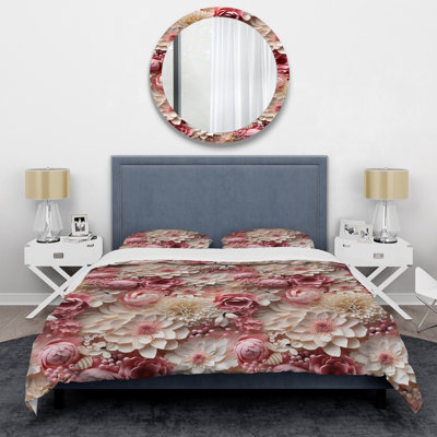 Ensemble de housse de couette à fleurs roses et blanches