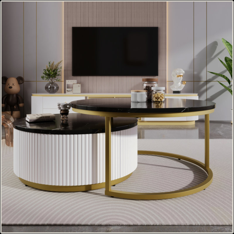 Table basse moderne emboîtable cannelée avec tiroir Modern, Noir