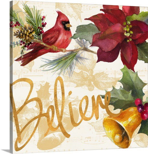 « christmas poinsettia iv », reproduction d’art sur toile tendue, H 16 po x l 16 po x P 1,25 po