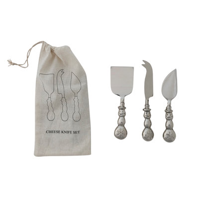 Nickel Snowman Handle Cheese Knife Set