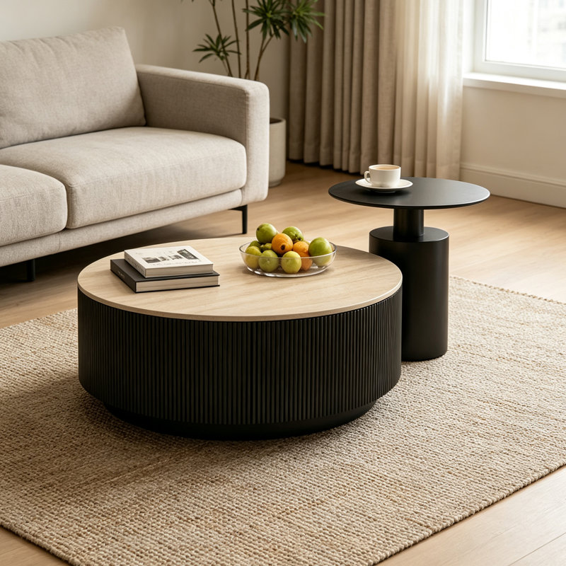 Table basse de salon avec tiroirs de rangement cachés, 12.99" H x 27.55" W x 27.55" D, Black