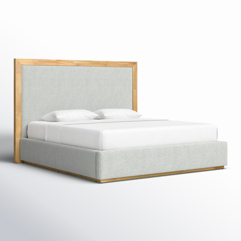 Reanna Upholstered Platform Bed, California King, Natural Wood/Gray