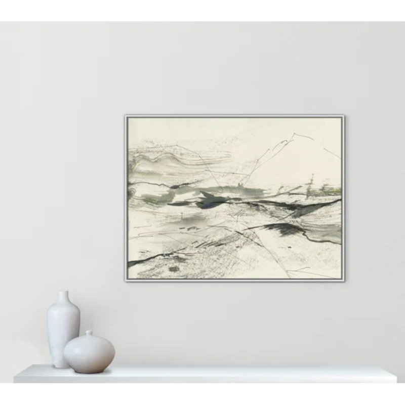 " Green Sketches " by PI Studio, Pas de tapis, Cadre flottant blanc, H 37,5 po x l 49,5 po x P 2 po