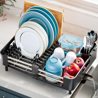 Adjustable Stainless Steel Kitchen Dish Rack, Extendable Dish Drying Rack,Plate Rack, Extra Large Capacity Dish Drainer