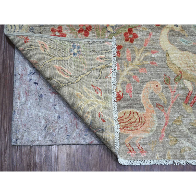 Tapis oriental rectangulaire gris en laine noué à la main 9 pi 11 po x 13 pi 8 po - MOA10220559