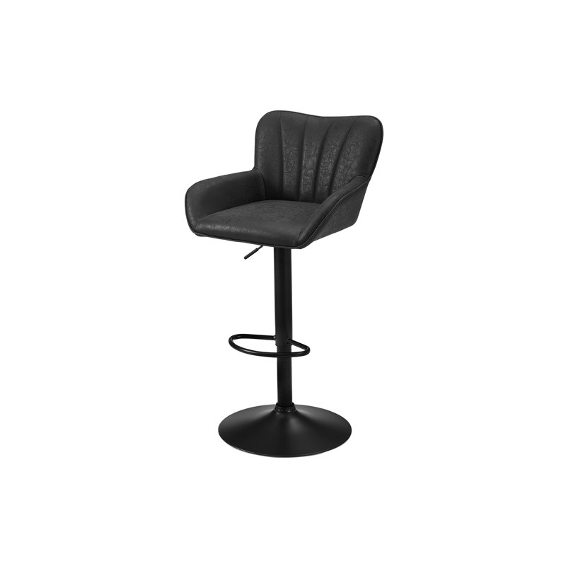 Barstool, Set Of 2, Swivel, Adjustable, Bar Height, Counter Height, Kitchen, Black Leather Look, Black Metal, Contemporary, Modern