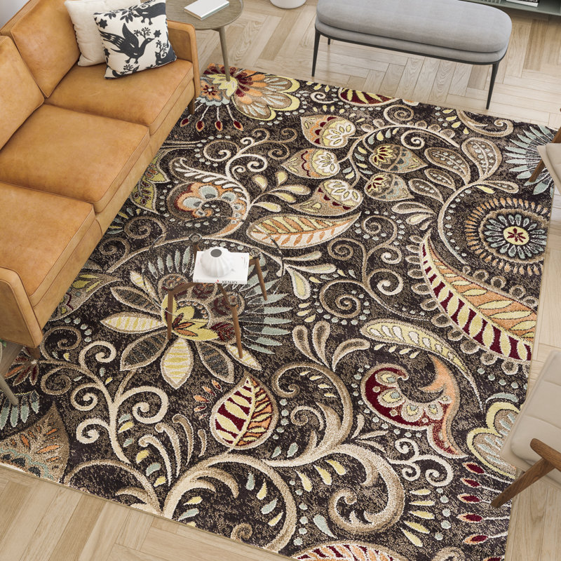 Tapis brun à motif floral Juliet, Rectangle 6 pi 7 po x 9 pi 6 po