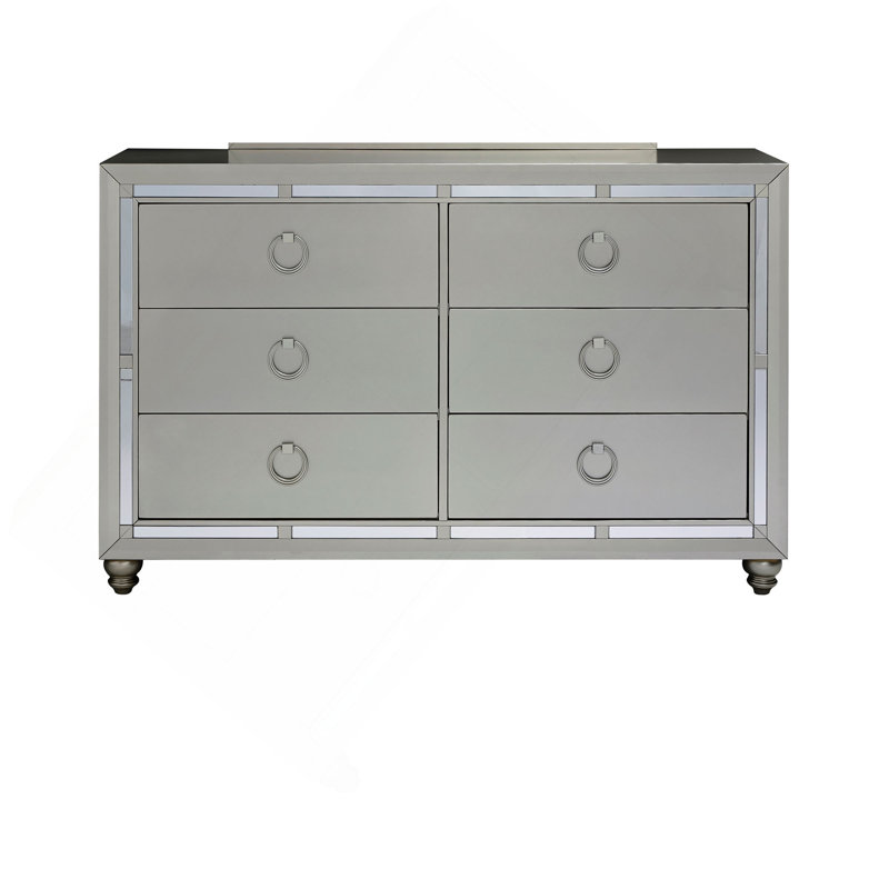 Commode 6 tiroirs avec bordure en miroir et boutons décoratifs