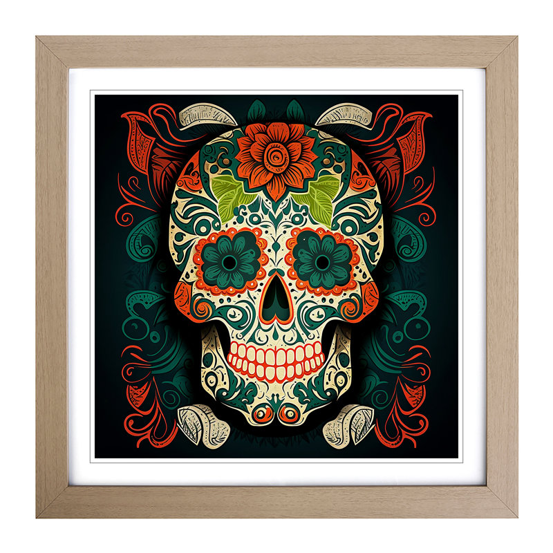 Sugar Skull - Single Picture Frame Print on Wood, Oak