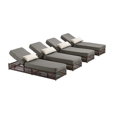 Hayossy 4-Piece Outdoor Chaise Lounge Set, 4 All-Weather Wicker Recliners With 5" Thick Cushions