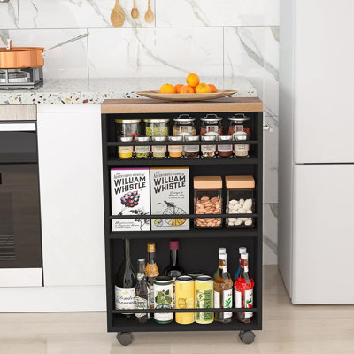 20" Slim Storage Cart – 4-Tier Narrow Rolling Kitchen Utility Cart With Wheels & Handle, Skinny Laundry Room Organizer, Slide Out Pantry Shelf For Small Spaces, Bathroom – Brown & Black Finish
