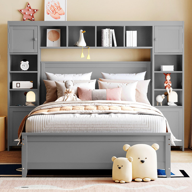 Solid Wood Bookcase Bed, Gray