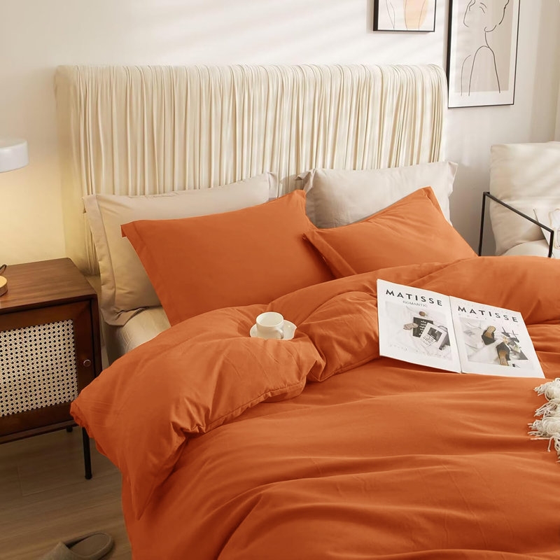 Ultra Soft 3-Piece Dyed Duvet Cover Set With Pillowcases, Double Duvet Cover + 2 Standard Pillowcases, Rust