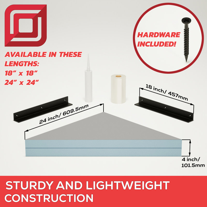 24in. × 24in. × 4in. The Original Floating Corner Shower Bench Kit with GoBoard® by Original Granite Bracket