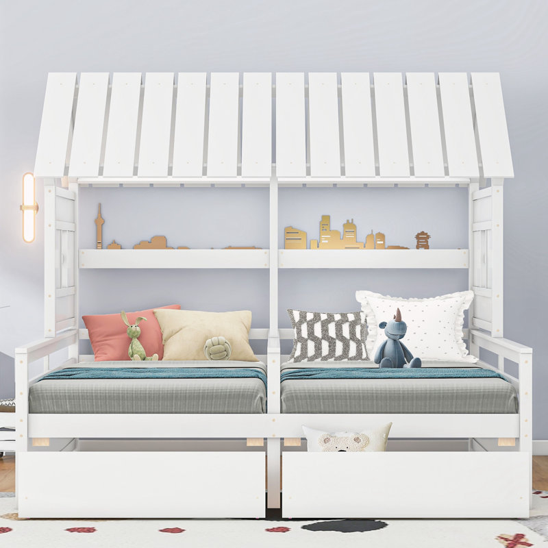 Lits plateforme simple avec deux tiroirs, Blanc