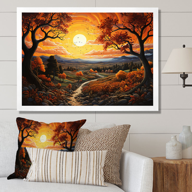 «Countryside Autumn Orchards Patchwork - Landscape», reproduction d'art sur toile, Cadre simple blanc