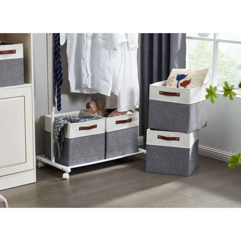 Ensemble de bacs en tissu robuste, H 12 po x l 12 po x P 12 po, Gris / blanc