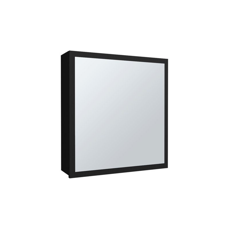 Armoire à miroir H 21,1 po pour salle de bain et cuisine, 4 tablettes et support à serviettes noir, Noir