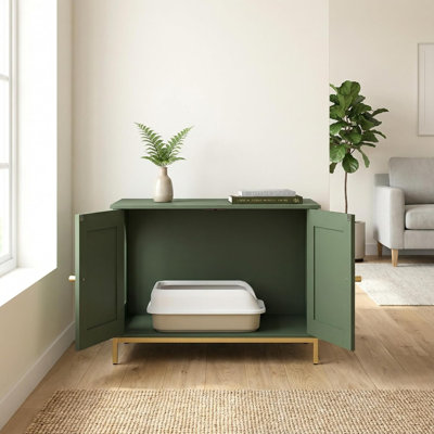 Enceinte de litière pour chat, meubles de salle de bain pour chat avec structure en métal, maisonnette pour animal de compagnie