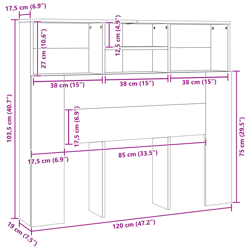 Headboard Cabinet Bedroom Home Indoor Bookcase, Small Double (4'), Sonoma Oak