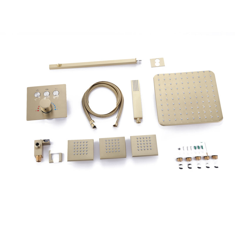 Complete Shower System with Rough in-Valve, Brushed Gold