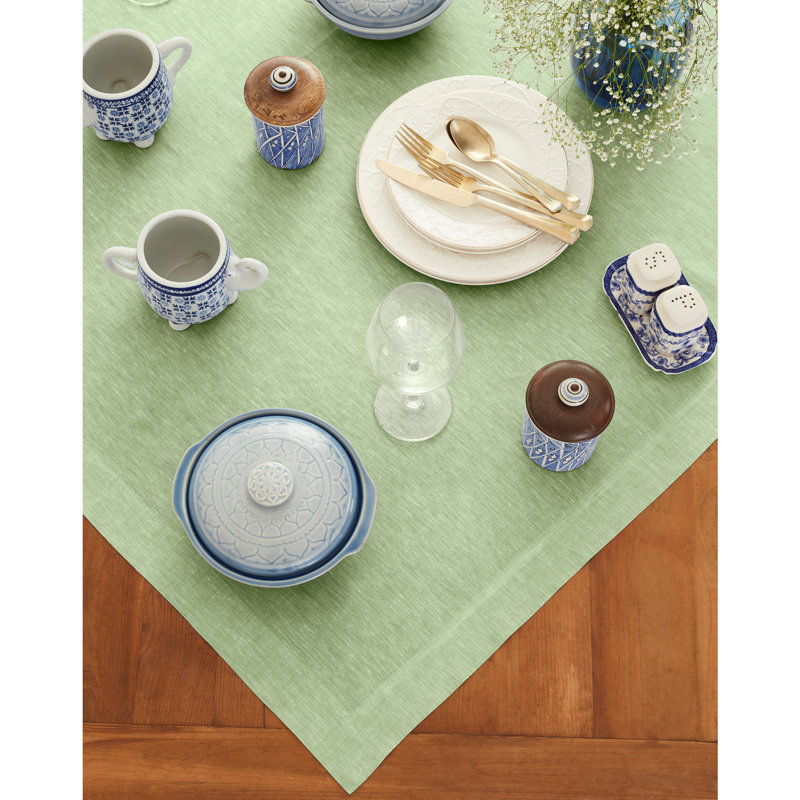 100% Pure Linen Table Throw - Athena, Chambray Green